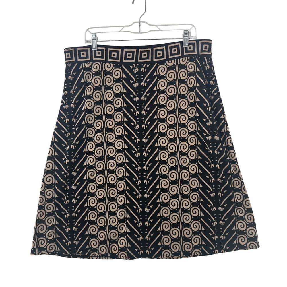 Max Studio Specialty Products XL Tan Black Geometric Scroll A-Line Skirt